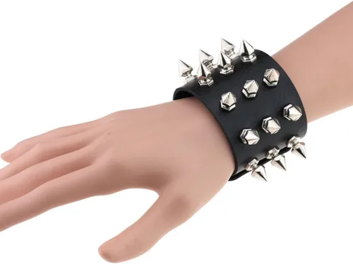Vista 8 de FM FM42 Pulsera de piel sintética multicolor con remaches y hebilla ajustable, paquete de 2