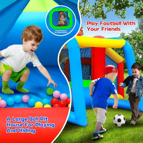 Vista 4 de Casa Inflable para Saltar, Castillo Hinchable con Tobogán y Soplador, Brincolín para Niños con Alberca de Pelotas