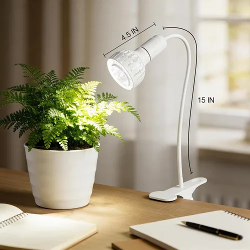 Vista 2 de Luz LED de Crecimiento, Lámpara de Plantas con Clip de Cuello de Cisne de Espectro Completo Blanco 5000K para Plantas de Interior de Escritorio