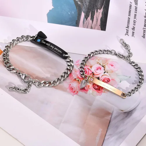 Vista 4 de VNOX Pulseras personalizadas para parejas, pulseras de atracción mutua para él y para ella para amante, mejor amigo, novio, novia, aniversario
