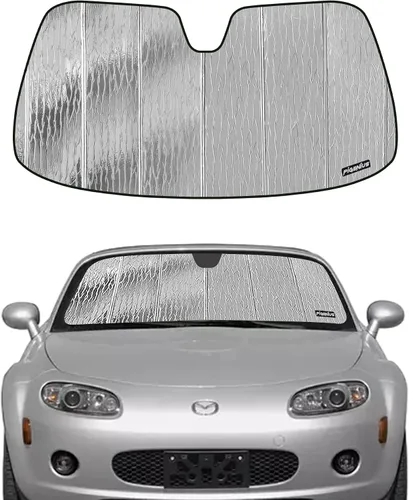 Vista 8 de Pigenius Parasol de parabrisas para Mazda MX-5 Miata 2006-2015, acabado plateado metálico