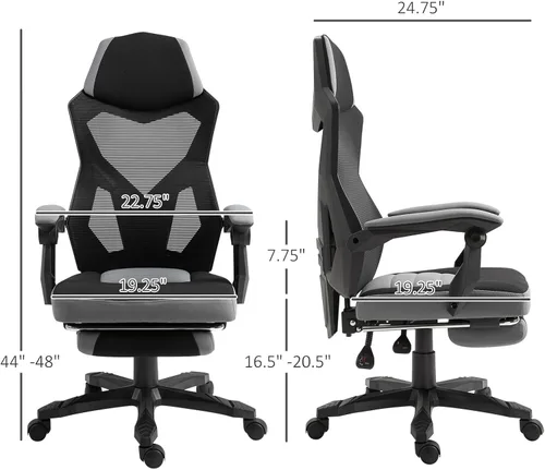 Vista 3 de Vinsetto Silla ergonómica de oficina en casa con respaldo alto de malla, reclinable, color gris