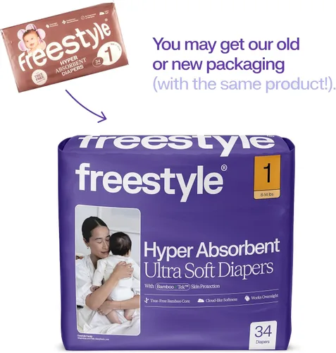 Vista 2 de Pañales Freestyle BambooTek - (Talla 1) Hiperabsorbentes y No Tóxicos – Pañales Desechables para Piel Sensible – Pañales Ultra Suaves (8-14 libras)