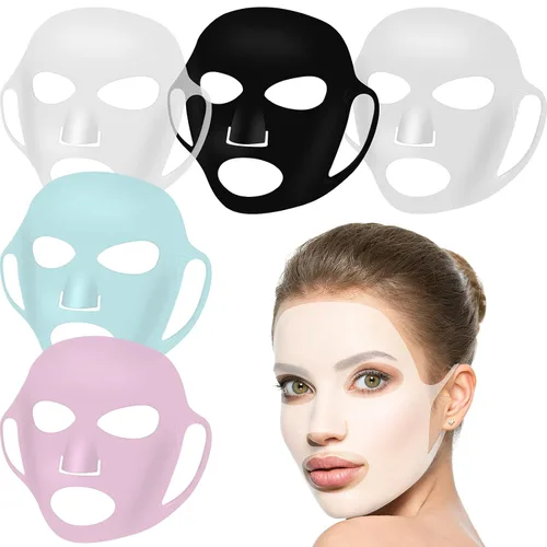Vista 7 de Maitys 5 piezas de mascarillas faciales de silicona reutilizables para mujeres, mascarilla facial hidratante antiarrugas, cubierta para prevenir
