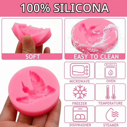 Vista 3 de Molde de silicona para colibrí, molde para decoración de pasteles de pájaros, rosa, juego de 2