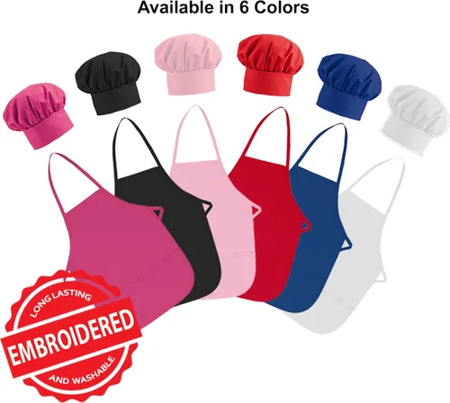 Vista 2 de Delantal bordado personalizado y sombrero de chef para niños y niñas, regalo divertido en la cocina (añade un juego de nombre, largo con sombrero)