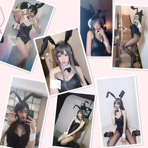 Vista 2 de Conjunto de disfraz de conejita para mujer, traje de senpai, cosplay de anime, una sola pieza, con medias