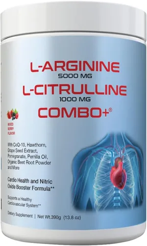 Vista 8 de L-Arginina 5000 mg y L-citrulina 1000 mg Combo+ - Cereza, 30 porciones, 13.76 oz de óxido nítrico en polvo de mezcla de bebida - CoQ10 y raíz
