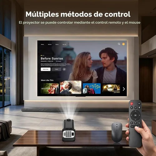 Vista 7 de Mini proyector con WiFi y soporte Bluetooth 4K y proyector inteligente Negro