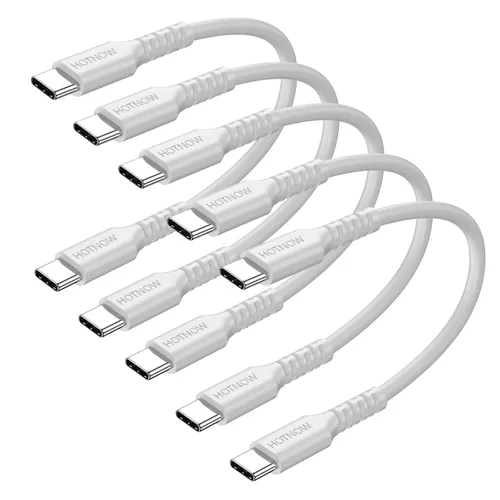 Vista 9 de Cable USB C a USB C de 0.5 pies, 5 unidades, cables cortos de carga rápida Negro