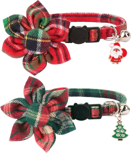 Vista 8 de ADOGGYGO Collares de gato con bandera americana con campana de flor removible, ajustables, patrón de bandera del 4 de julio en rojo y azul, collares