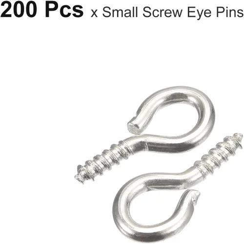 Vista 3 de uxcell 200 ganchos pequeños de ojo de tornillo con rosca, tornillos roscados, tornillo autorroscante de 0.31 x 0.39 pulgadas para hacer joyas, Plata