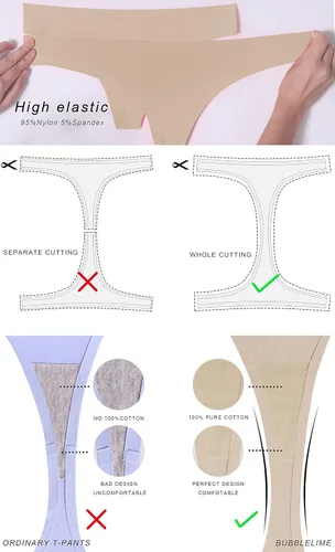 Vista 5 de Bubblelime - Panties deportivos tipo tanga, tiro bajo, no se transparentan, panties sexis invisibles y transpirables (paquetes de 6, 3 y 1 unidades)