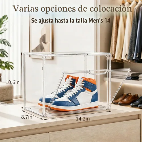 Vista 2 de Attelite - Cajas de almacenamiento para botas de acrílico, tamaño XL, 2 unidades Clear Shoe Organizer,Acrylic Display Case 2 Tiers,Easy