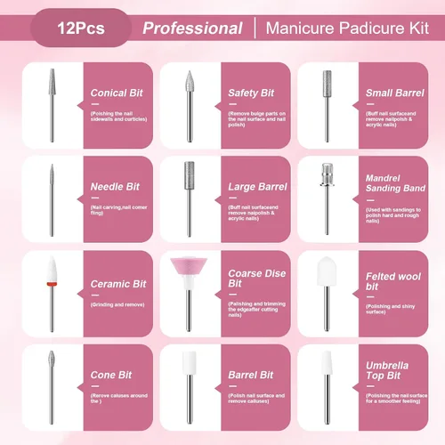 Vista 6 de Kit profesional de manicura y pedicura, taladro eléctrico de uñas con luz LED de 360° y pantalla LCD, lima de uñas eléctrica, herramientas