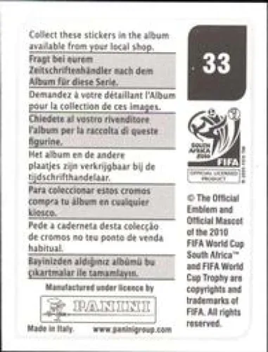 Vista 2 de Pegatinas de la Copa Mundial de la FIFA de Panini 2010 #33 Siboniso Gaxa Sudáfrica - Adhesivo oficial de álbum de fútbol (2 pulgadas x 1.5 pulgadas)