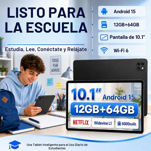 Vista 2 de Tablet Android 15 de 10.1 pulgadas, Octa-core 12 GB de RAM + 64 GB + Negro