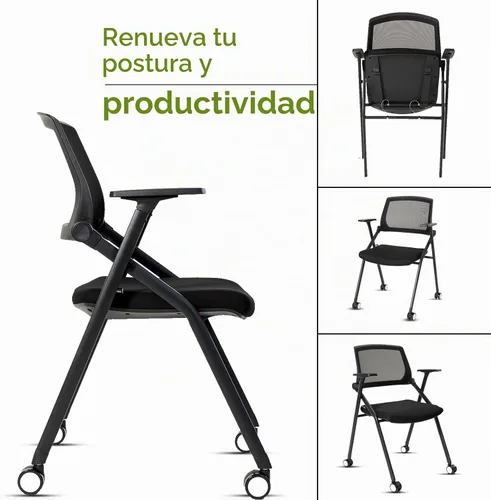 Vista 8 de Paquete de 2 sillas plegables de oficina para sala de conferencias con ruedas, apilables, color negro, silla de computadora con brazos deslizantes