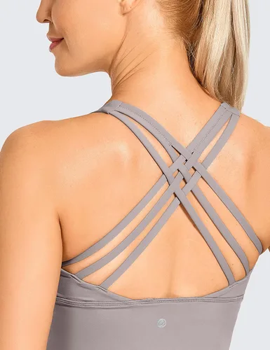 Vista 3 de CRZ YOGA Sujetadores deportivos de tirantes largos para mujer, sin varillas, acolchados, cruzados, para yoga, recortados, camisetas sin mangas