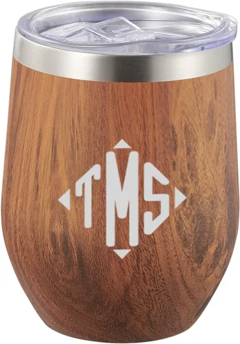 Vista 6 de Visol Taza de viaje personalizada de madera de vino de acero inoxidable de doble pared aislada (monograma romano)
