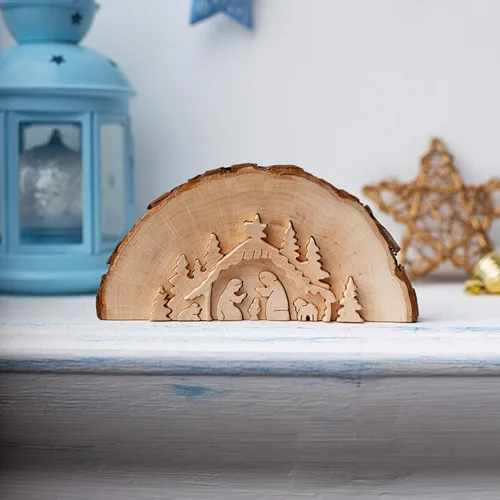 Vista 6 de Forest Decor Juego de Belén de madera, figuras religiosas decorativas, decoraciones de mesa de Navidad, decoración cristiana rústica hecha a mano