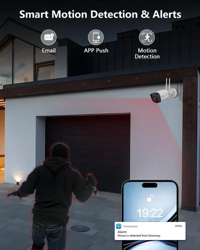 Vista 3 de (5.5MP y audio de 2 vías) Detección PIR 3K 1944P Antenas duales mejoran WiFi Sistema de cámara inalámbrica de seguridad para el hogar