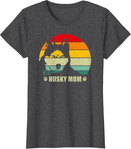 Vista 55 de Husky Mom Retro Dog Lover Mother Siberian Huskies Tee Women T-Shirt Asphalt Grey
