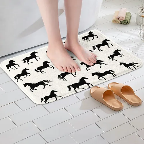 Vista 2 de Erosebridal Alfombra de baño de caballos negros, alfombra de área de animales de granja, animales salvajes, vida silvestre, alfombra de baño