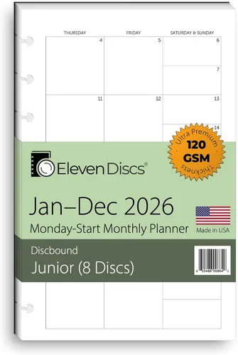 Vista 29 de Eleven Discs Papel Discbound, Hojas de Cuadrícula de Puntos Tamaño Junior - Repuestos Premium de 120gsm Peso Pesado para Cuaderno y Planificador - 8