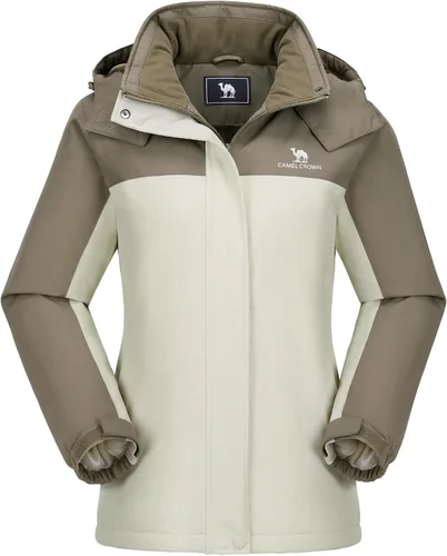 Vista 13 de Camel Crown Chaqueta de esquí para mujer, abrigo de nieve para invierno, vellón cálido, impermeable, chaqueta para snowboard M-Beige
