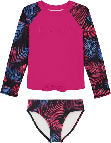 Vista 3 de Calvin Klein Conjunto de traje de baño de dos piezas con protección solar UPF 50+ para niñas Atomizador Ombre