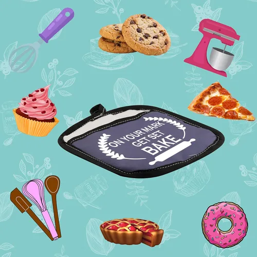 Vista 6 de WCGXKO Almohadillas para horno inspiradas en Baking Show, soporte para olla con bolsillo en ti Mark Get Set Bake (Get Set Bake bl)