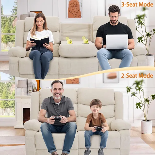 Vista 7 de Korser Sofá reclinable, sofá biplaza reclinable de gran tamaño con consola, sofá reclinable con portavasos y regleta de alimentación empotrada, sofá