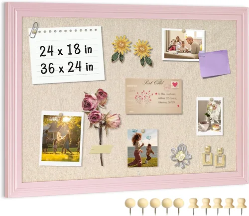 Vista 15 de Tablero de corcho de doble cara con lino, tablero de anuncios pequeño con marco de madera colgante de 12 x 12 pulgadas, kit de tablero de visión
