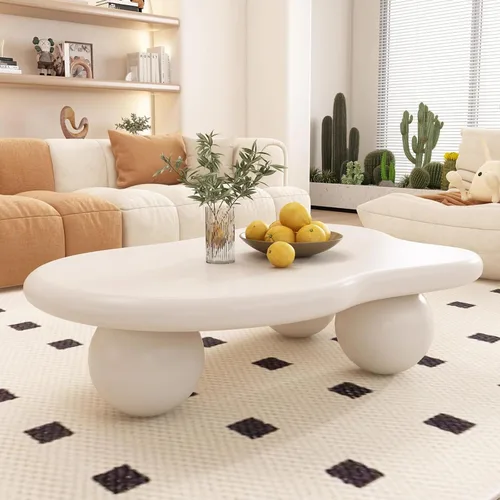 Vista 8 de Mesa de Centro Cloud para Sala de Estar con Esquinas Redondeadas, Mesa Central de Estilo Moderno con 3 Patas en Forma de Pelota, Mesa de Té