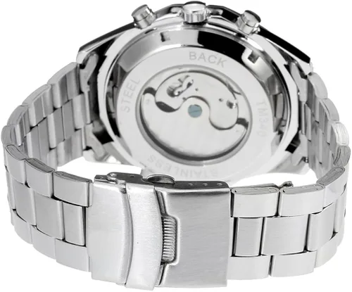 Vista 4 de FORSINING Reloj automático Tourbillion transparente para hombre con calendario pulsera de acero inoxidable, Moderno