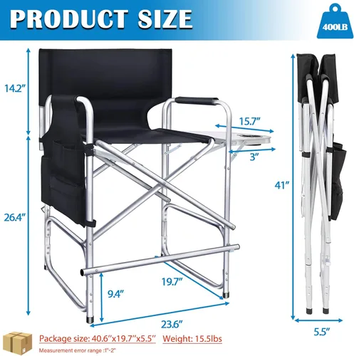Vista 3 de AQNIEGEP Silla de maquillaje para artista de maquillaje de 41 pulgadas de alto, silla plegable de directores, silla de artista de maquillaje