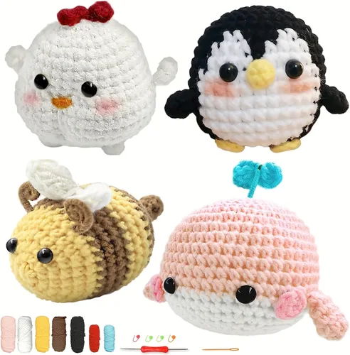 Vista 15 de YAMAXIN Kit de Ganchillo para Principiantes Adultos – 4PCS Kit de Inicio de Amigurumi de Animales de Ganchillo con Hilo, Ganchos, Herramientas