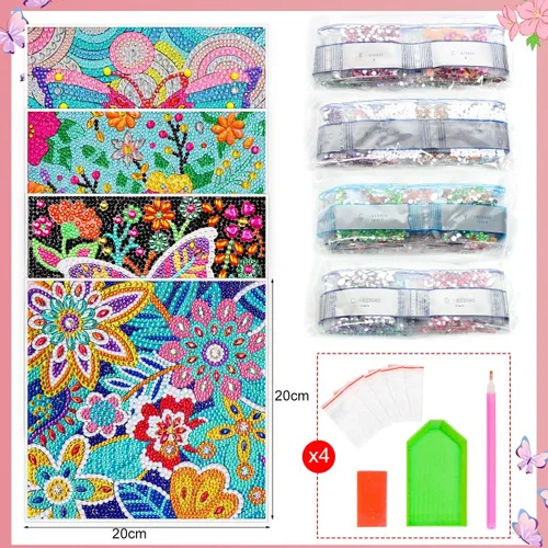 Vista 2 de ZUYUSUT Paquete de 4 bonitos kits de pintura de diamantes con flores de mariposa para niños y niñas de 3 a 12 años, manualidades, juegos de pintura