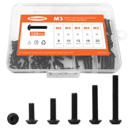Vista 26 de Tornillos de cabeza de botón M3 x 6 mm, 8 mm, 10 mm, 12 mm, 16 mm, tornillos de cabeza de botón, acero de aleación de grado 10.9, acabado de óxido