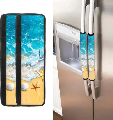 Vista 30 de Juego de 2 fundas para manija de puerta de refrigerador con estampado de copos de nieve de aguacate, protector de manija de puerta de cocina lavable