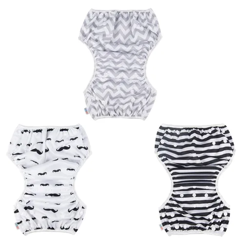 Vista 3 de Alva pañales de natación para bebé, 3 unidades, reutilizables, lavables y ajustables para clases de natación y baby shower regalos 0-2 años 3SWY01