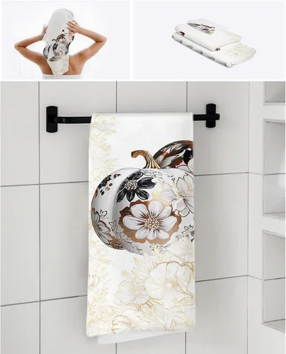 Vista 7 de White Thanksgiving Pumpkins Bath Towels for Bathroom Set - Luxury Towels Gifts for Women,Quick Dry Beach Kitchen Hand Hair Face Yoga Workout Gym