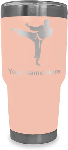 Vista 20 de LaserGram Vaso aislado al vacío de 20 onzas, Karate Man, grabado personalizado incluido (negro) Engraved Gift, Vacuum Insulated Stainless Steel