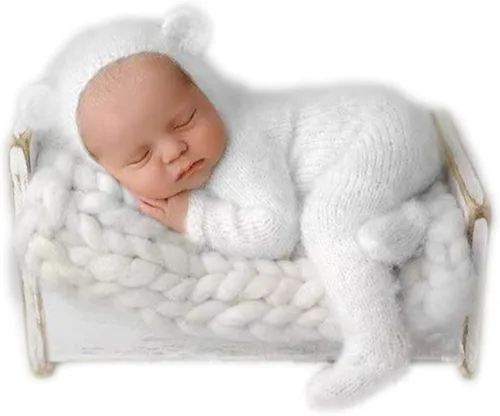 Vista 9 de Moda recién nacido niños niñas bebé sesión de fotos accesorios trajes ganchillo ropa mohair sombrero pantalones fotografía accesorios disfraz