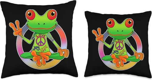 Vista 3 de InGENIUS - Cojín de almohada de 6.3 x 6.3 in, diseño de ranas hippies de los años 70, multicolor