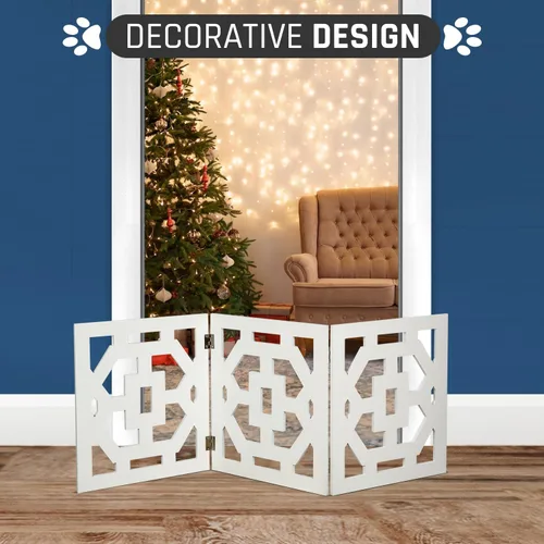 Vista 7 de Puerta independiente para perros, valla de madera decorativa expandible para perros pequeños a medianos, barrera para escaleras, puertas y pasillos