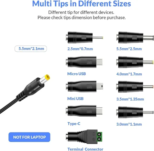 Vista 2 de Nextbook Adaptador de cargador para tableta 5V 3A 2A 2.5A 1A AC DC adaptador con 9 puntas para Amazon Fire USB Hub TV Box LED Pixel Cámara Altavoz