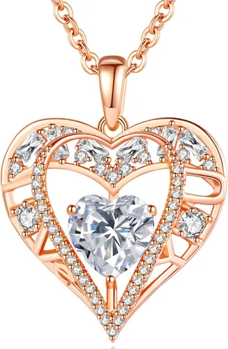 Vista 43 de Collar de cristal de 5 corazones, chapado en oro rosa de 18 quilates, colgante con cadena de plata de ley 925 de 18 + 2 pulgadas, joyería de piedra