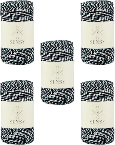 Vista 20 de Sensy - Cordón de algodón a rayas para panaderos de alta calidad, para manualidades y envoltura de regalos (negro y blanco)